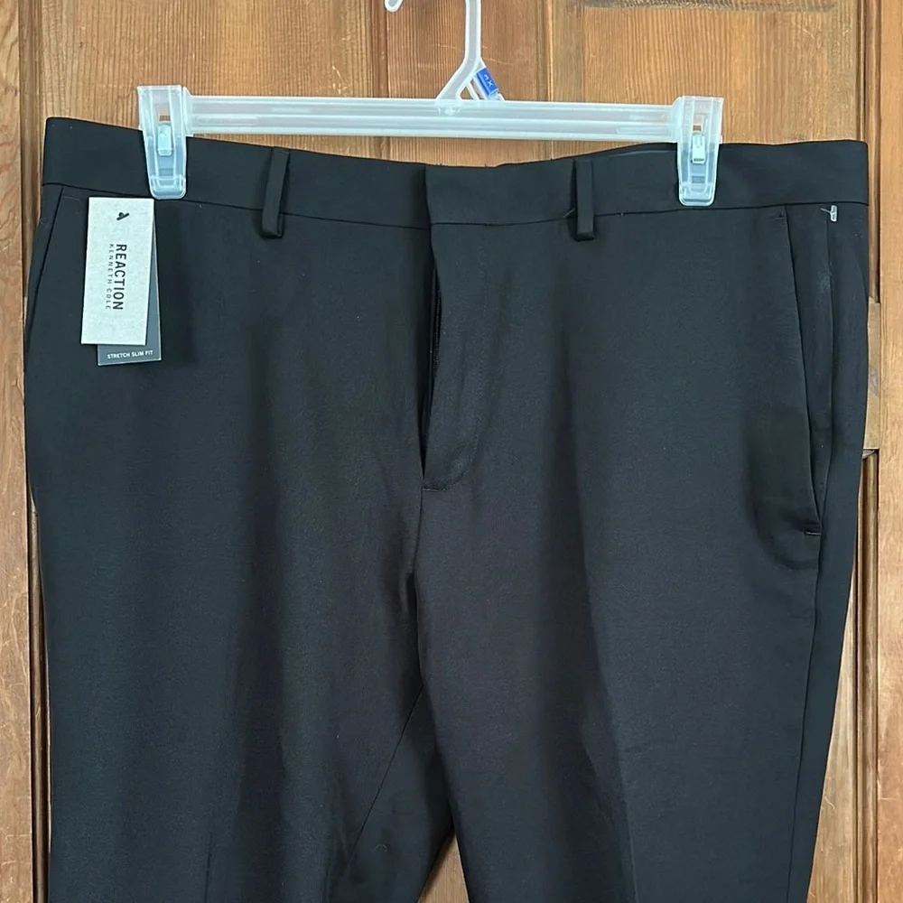 Kenneth Cole Reaction Stretch Gabardine Black Dress Pants Size 38X30
